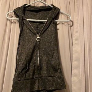 Black glitter Halter top sweater with zip front and hood.